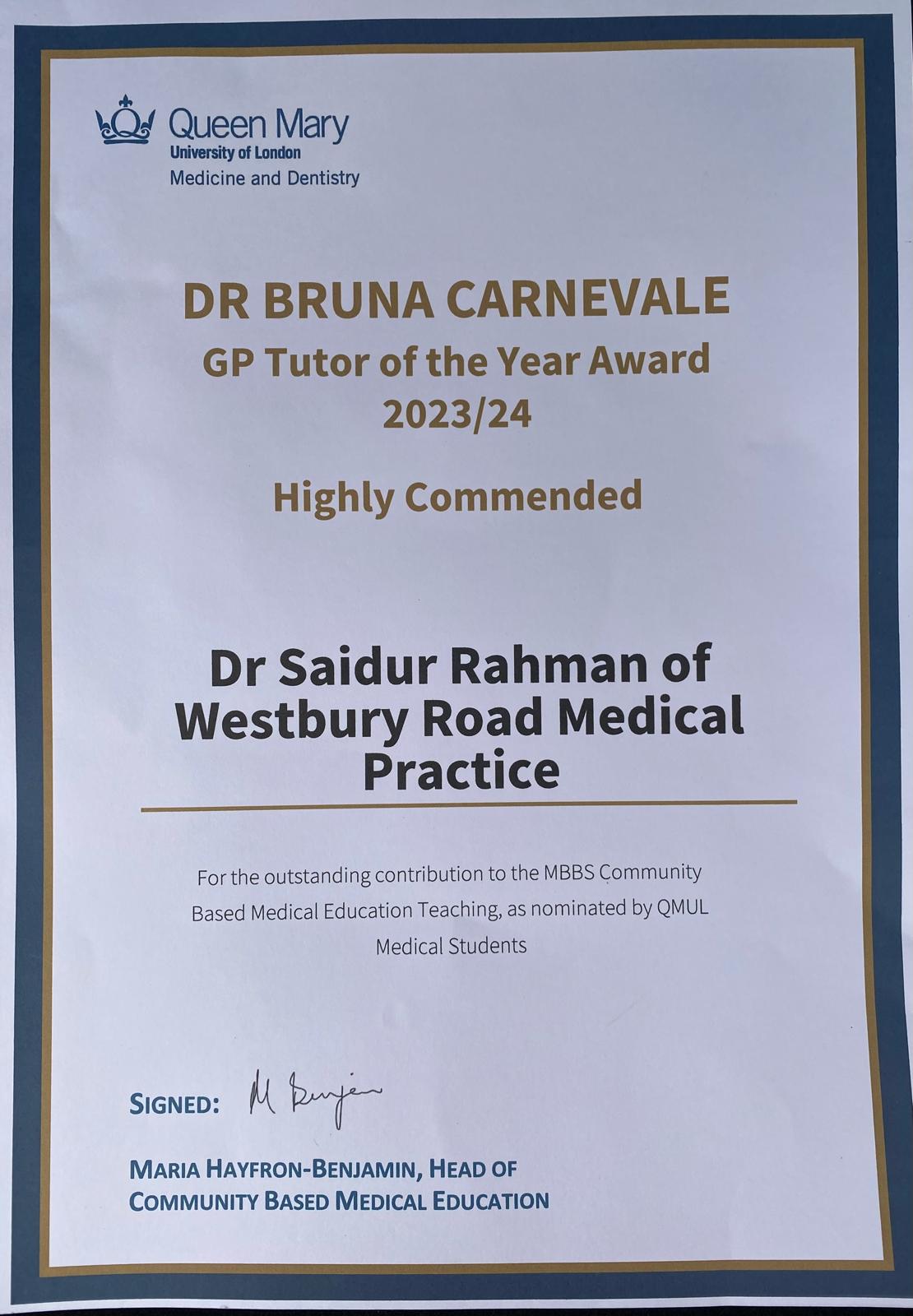 Dr Saidur Rahmans certificate